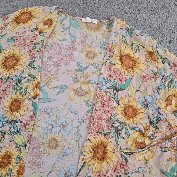 Maurices Top Womens Lg Multicolor Poppy Floral Cinched Sleeve Open Front - Picture 1 of 8